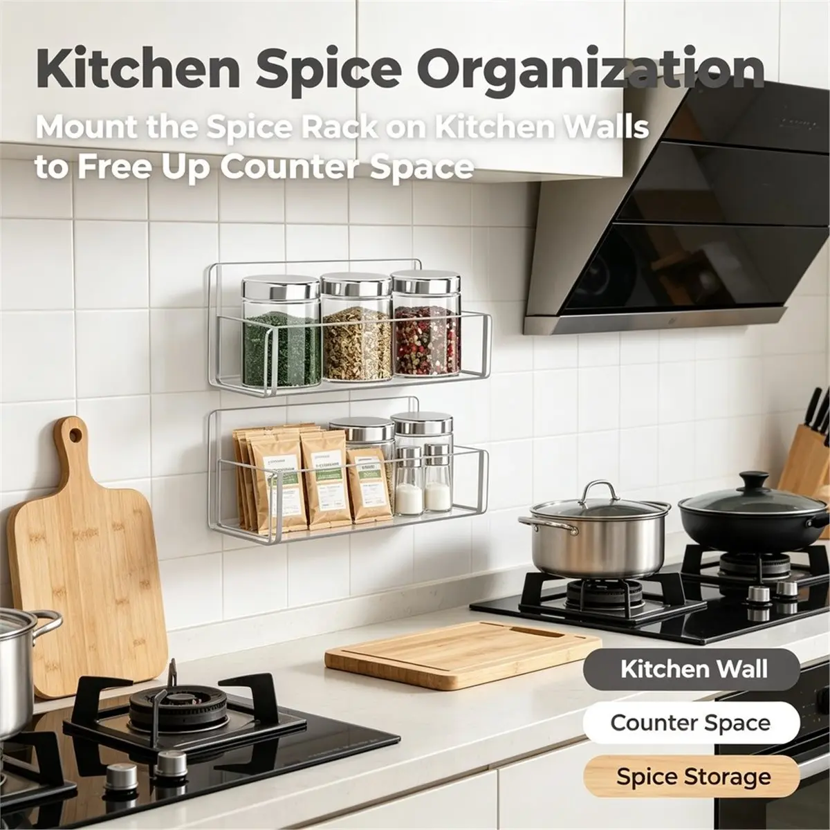 6in Adhesive Acrylic Spice Rack Organizer for Wall, Spice Shelf Organization for Kitchen Cabinet Door/Pantry Door, 4 PCS