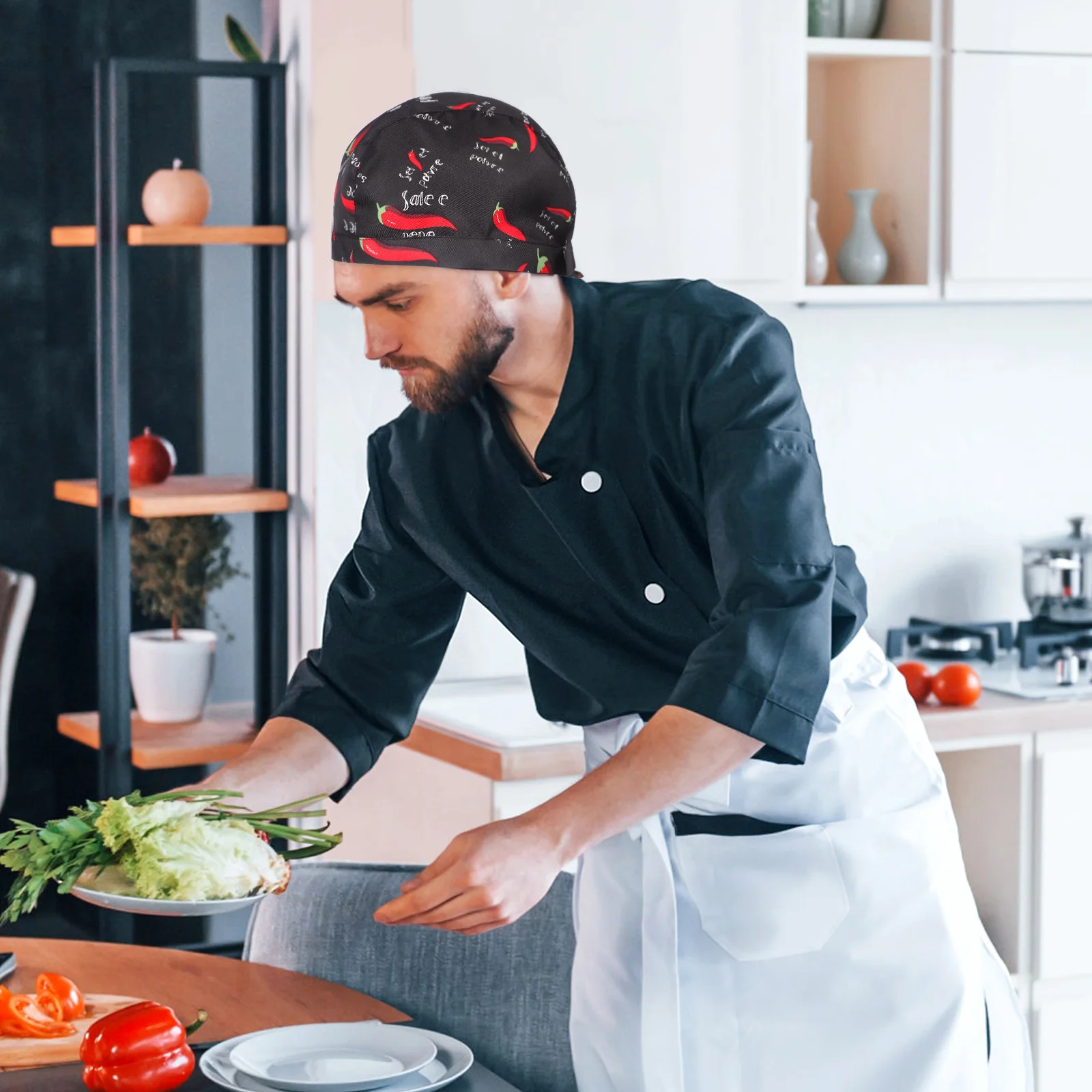 قبعة عمل الشيف تصميم الفلفل الحار قبعة الطبخ المقاومة للغبار للمطبخ للنادل ومطعم الموظفين ملابس العمل قبعة الشيف #1