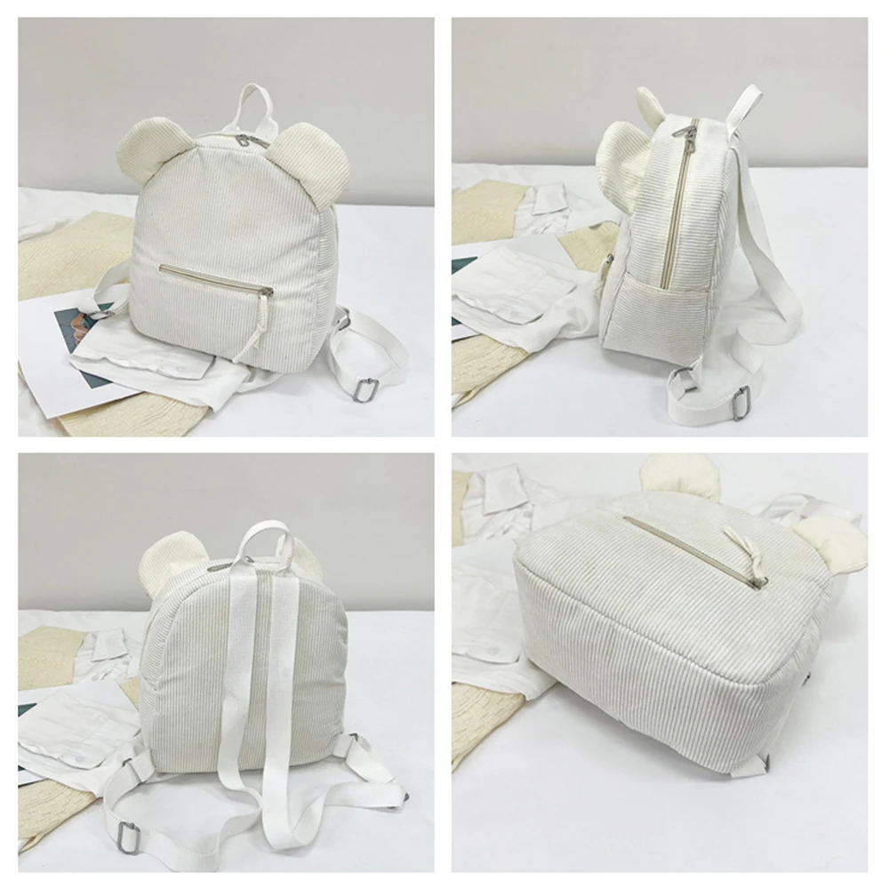 Customized Name For Children's Teddy Bear Backpack, Corduroy Travel Backpack, Personalized Cute Solid Color Backpack
