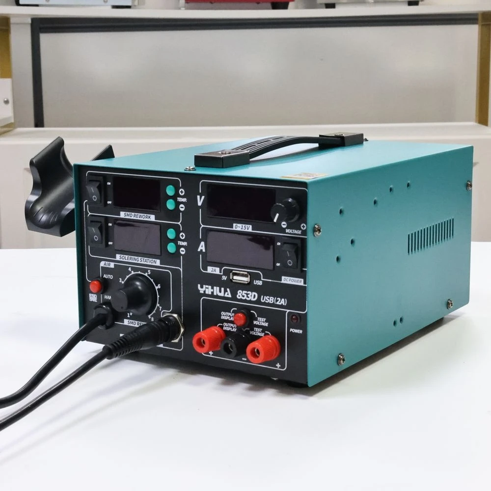 YIHUA 853D สถานีบัดกรี 15V 2A แหล่งจ่ายไฟ USB 3In1 HOT AIR GUN SOLDER Iron ซ่อมสถานีบัดกรี BGA Rework Station