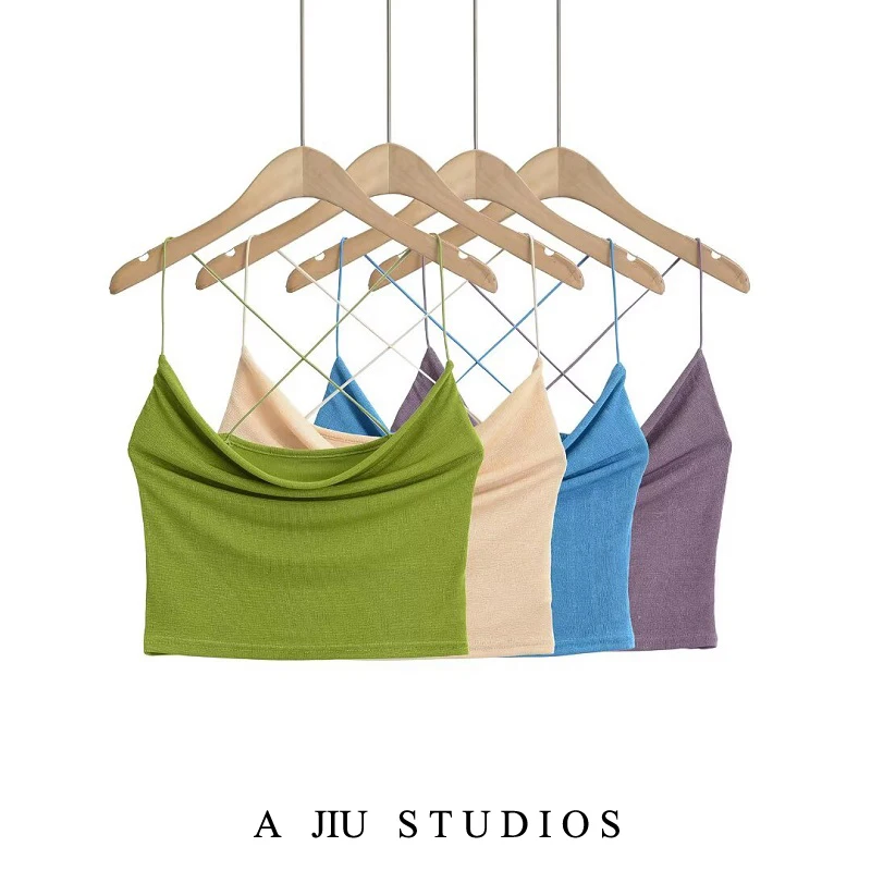 

Street Sle High Waist ort Sve Slim Fit Bandeau Top Sexy Elastic Strap Vest Pure Color Summer Outfit for Trendy Girls