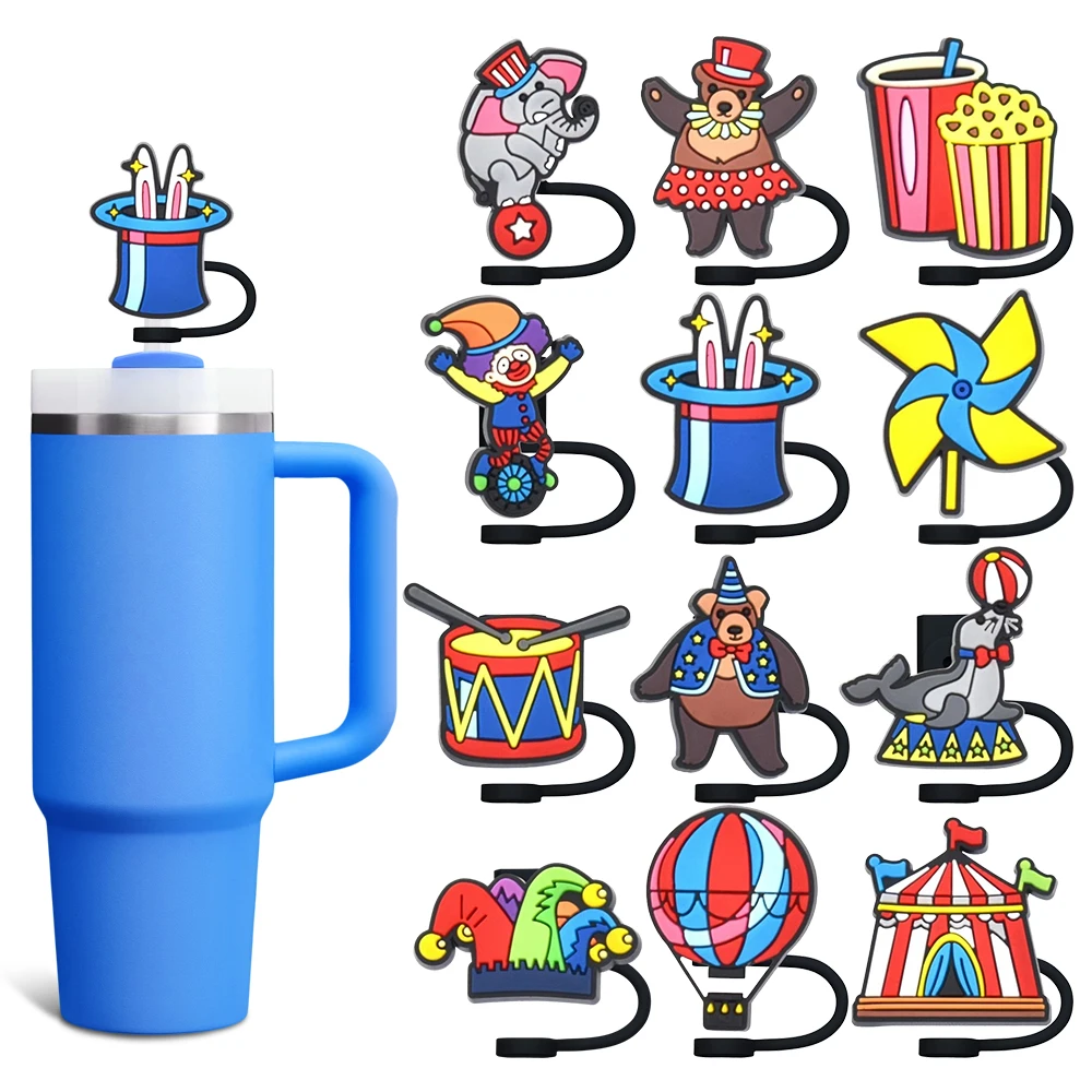 Circus Straw Cover Cap 8-10MM Drink Straw Plug Splash Proof Drinking Fit Cup Straw Cap Eco-friendly Charms Pendant Party Gift