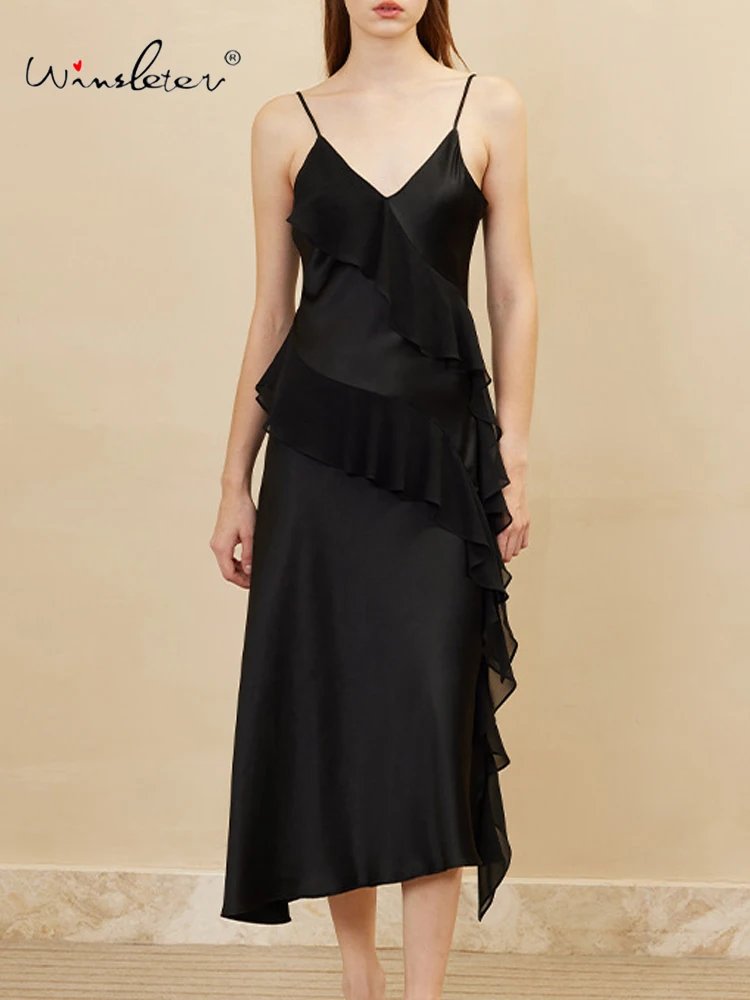 

Winsleter-19MM Элегантная ночная сорочка из 100% натурального шелка, на бретельках, женское платье-пижама с французскими оборками, новинка весны 2026, P62279CC