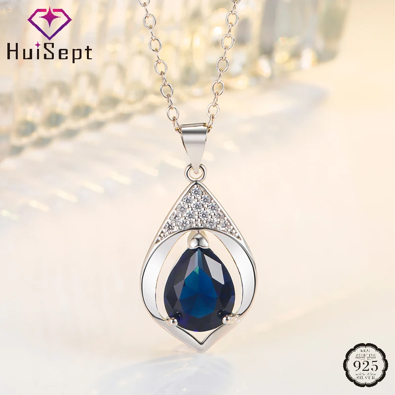

HuiSept Necklace 925 Silver Jewelry Water Drop Shape Zircon Gemstone Pendant for Women Wedding Party Gift Accessories Wholesale