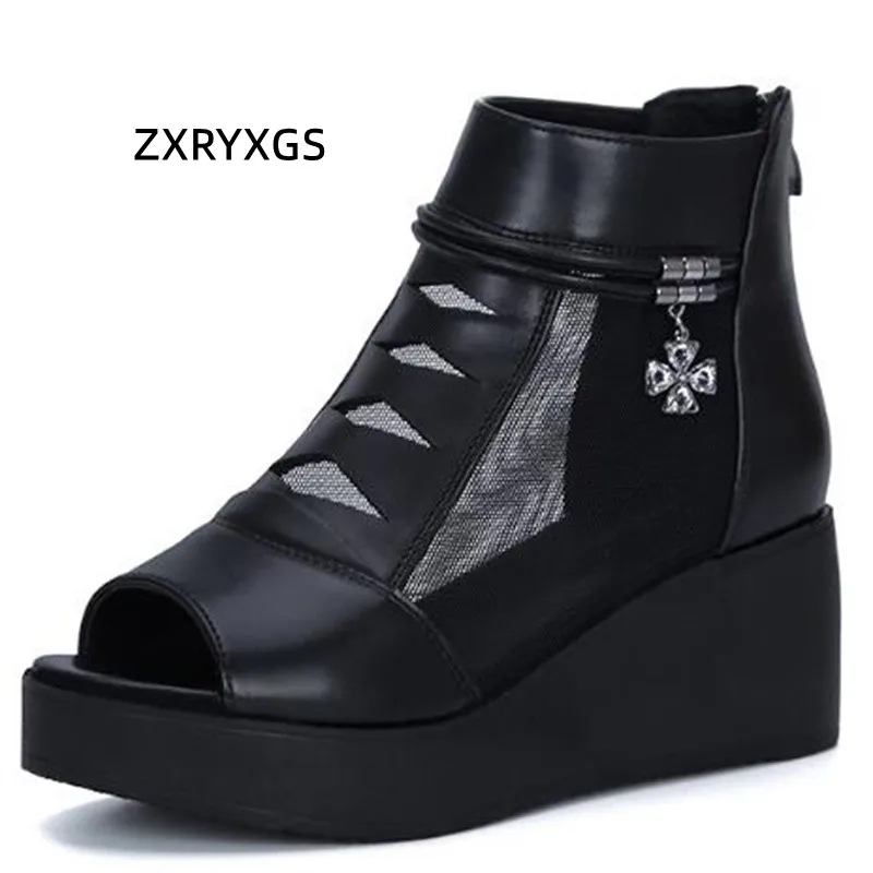 

2022 New Fashion Summer Boots Premium Microfiber Mesh Women Sandals Platform Heightening Sandals Wedges Cool Boot Black Sandals