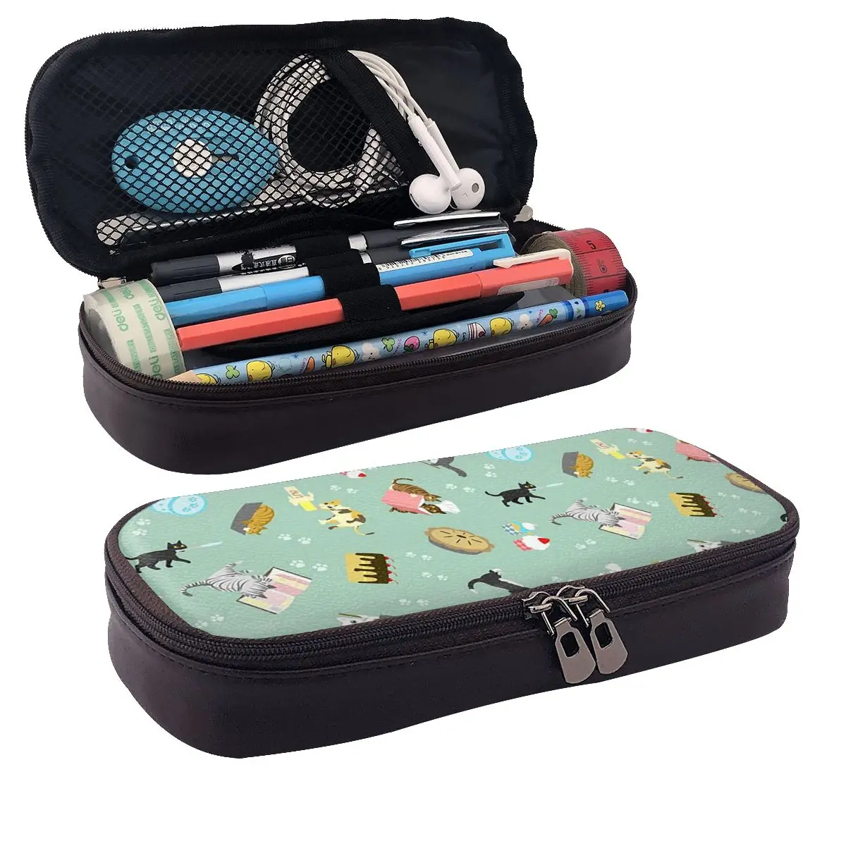 Cats Baking Cakes And Other Sweets Leather Pencil Cases Pencil Pouch Stationery Supplies Large Storage Pen Box Pencil Bag