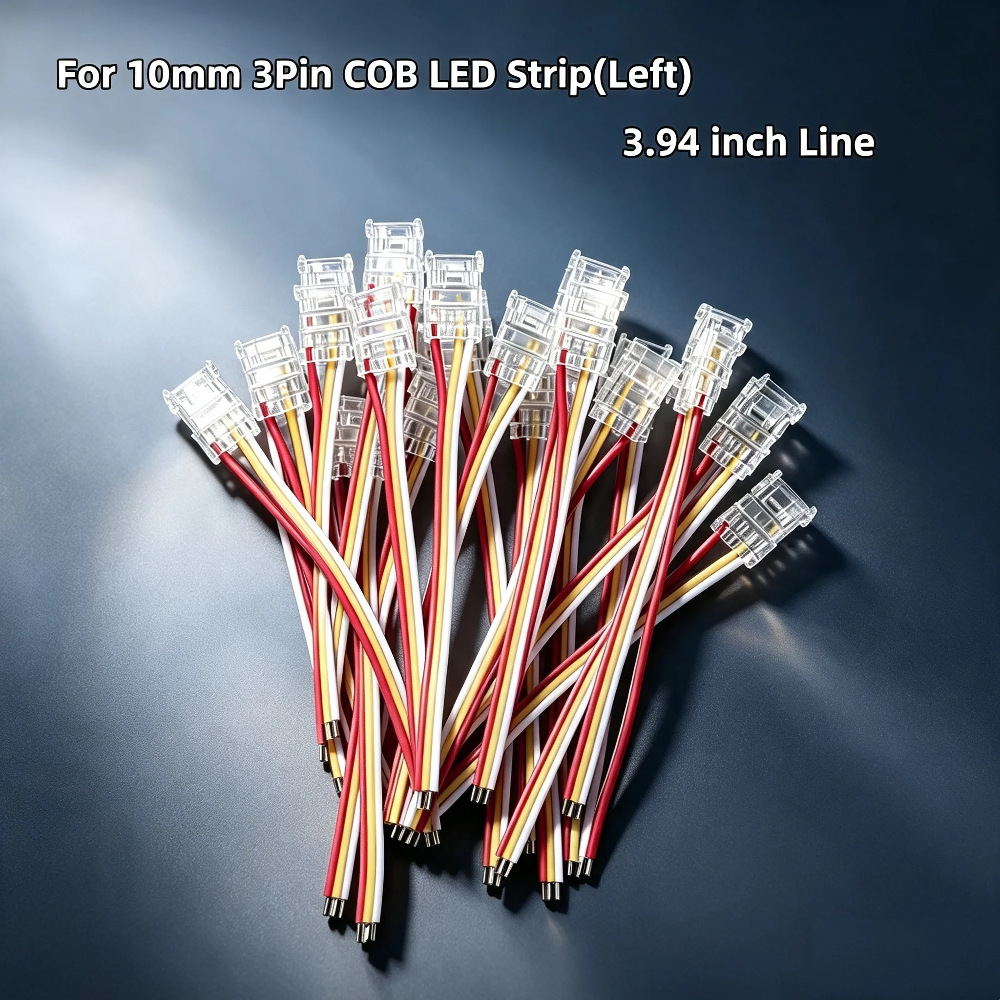 10mm 3Pin  (Left or Right) COB LED Strip Solderless Buckle Connector With Wire, Quick Clip Adapter No Welding Fast Installation