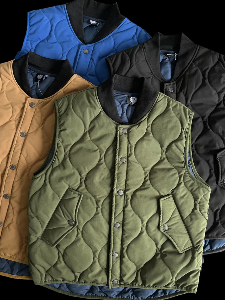 Retro Gourd Pattern Quilted Vest Outdoor Warmth oulder Pad Cotton Layering No Collar Youth Spring Outerwear