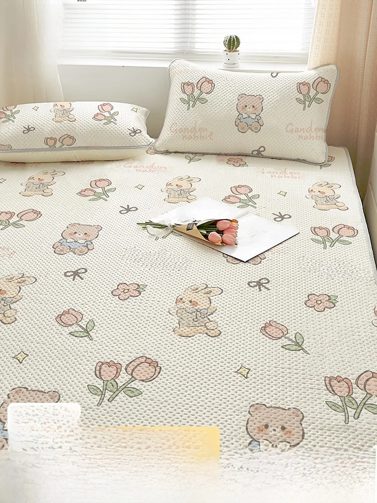 

Ice Silk Mattr Cover Student Dormi Single Mattr hine Waable Tee-Piece Set New 2024 Foldable Cartoon Design