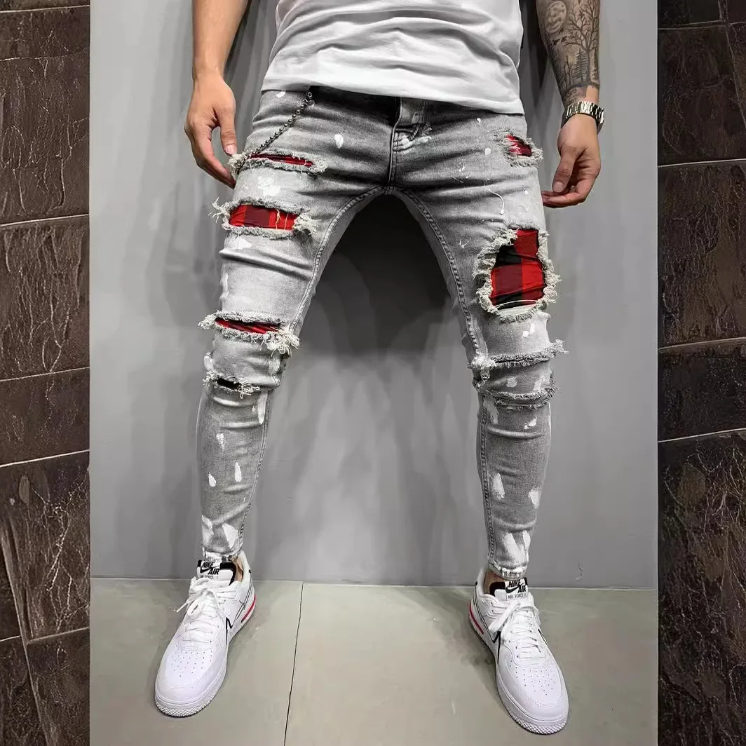 

2024 Slim-fit Skinny Jeans Men High-waisted Ripped Jeans Denim Pants Men's Autumn Stretch Trousers Long Jeans Male Stretch Pants