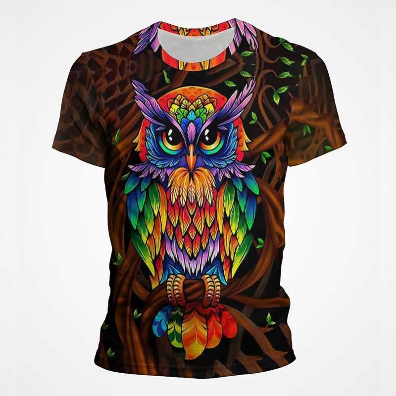 Newest Arrival Night Owl Print Top Tees Funny Animal Graphic T Shirts for America Streetwear Hip Hop Rapper Punk Short Sleeves