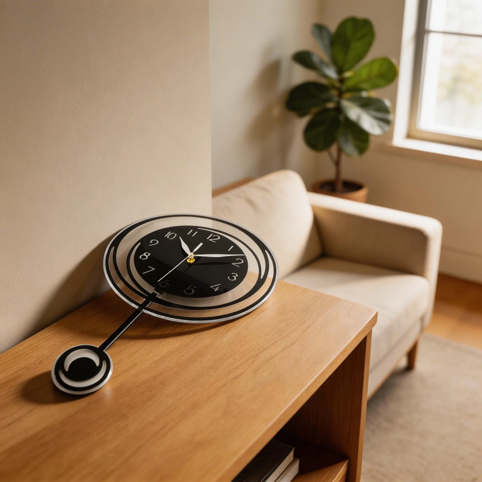 Wall Clock with Pendulum Decorative Design Silent NonTicking Quartz Battery Operated for Quiet Home Office and Living Spaces