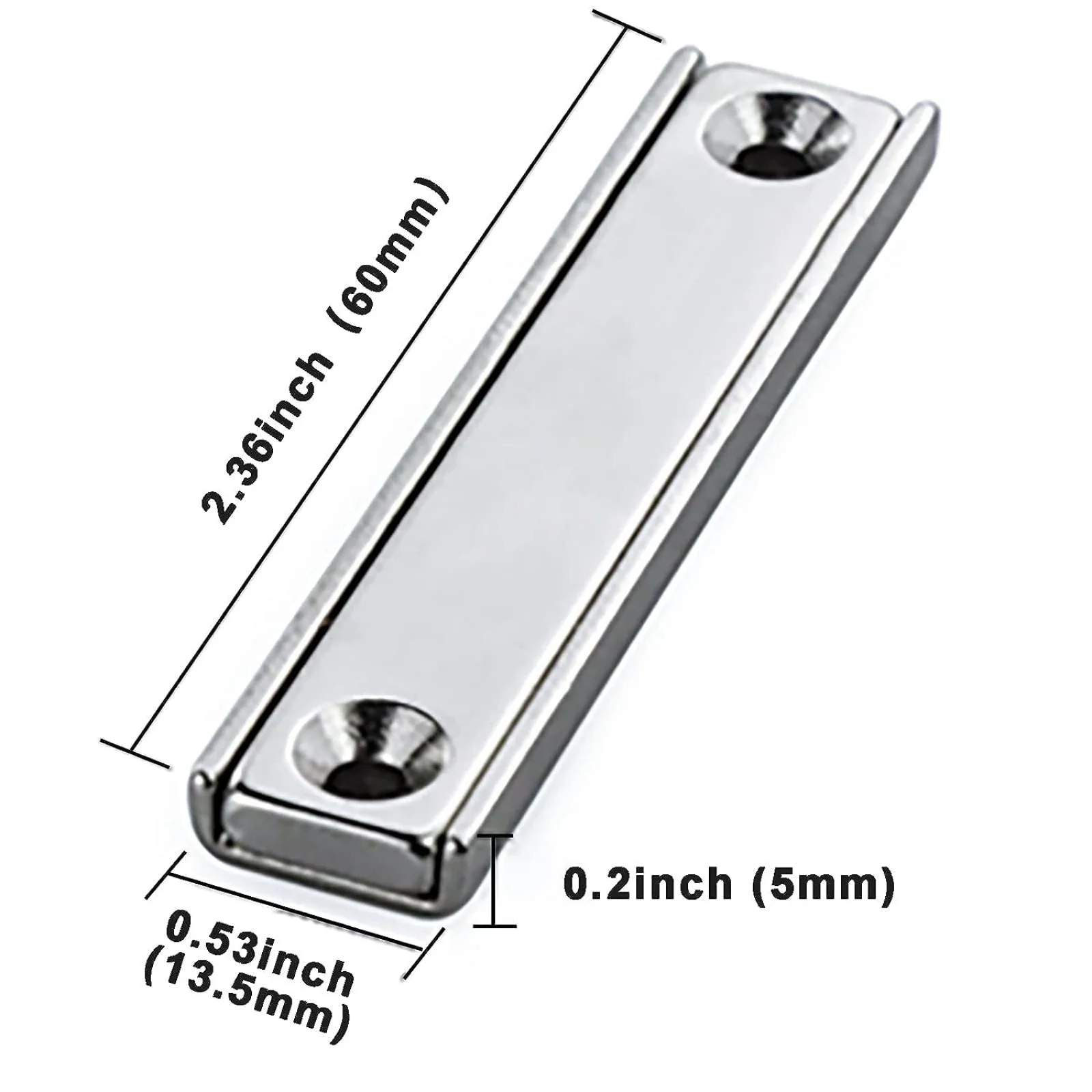 Rectangular Magnets 70 LB Force 60 X 13.5 X 5 mm with Countersunk Hole, Steel Capsule and Screws, Industrial Use, Pack of 6/12
