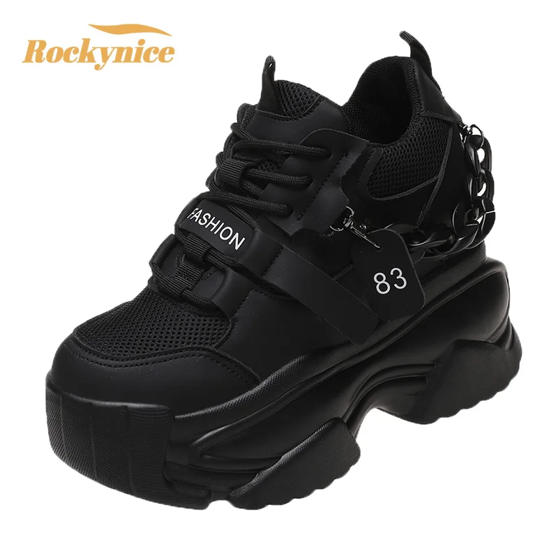 10CM Breathable Mesh Chunky Sneakers for Women Non Slip High Platform Sports Dad Shoes Woman New Lace Up Thick Sole Casual Shoes