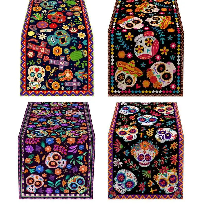 Mexican Skull Tablecloths Rustic Linen Table Cloth Mexican Theme Party Supplies Day Of The Dead Altar Decorations For Festival