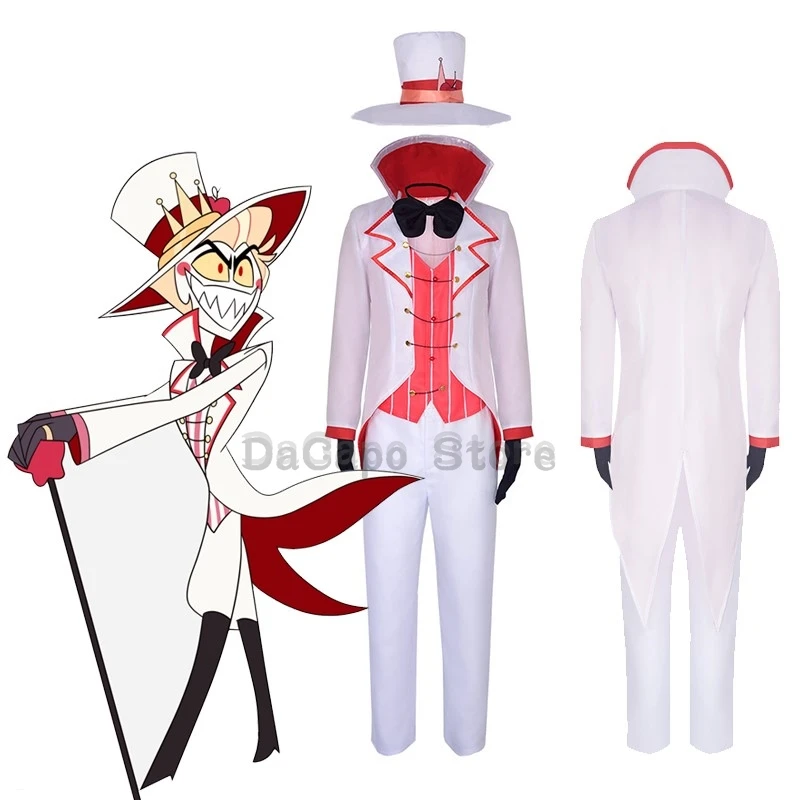 Hazbin Lucifer Morningstar Hotel Cosplay Costume Hat Tuxedo Fallen Angel Anime Cosplay Wig Suit Devil Hell Halloween Party Men