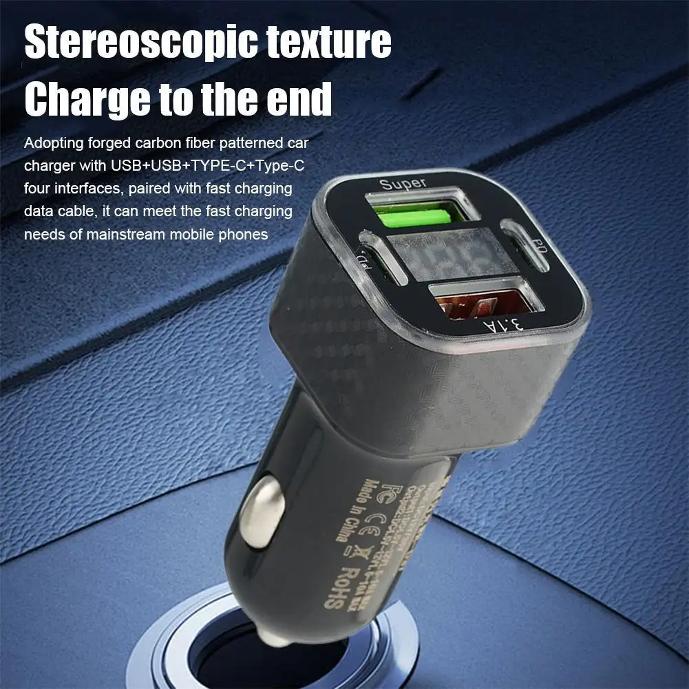 

Автомобильное зарядное устройство с двумя USB C и дисплеем напряжения, адаптер для сверхбыстрой зарядки 4 в 1, для IPhone Oppo Vivo Z2L3