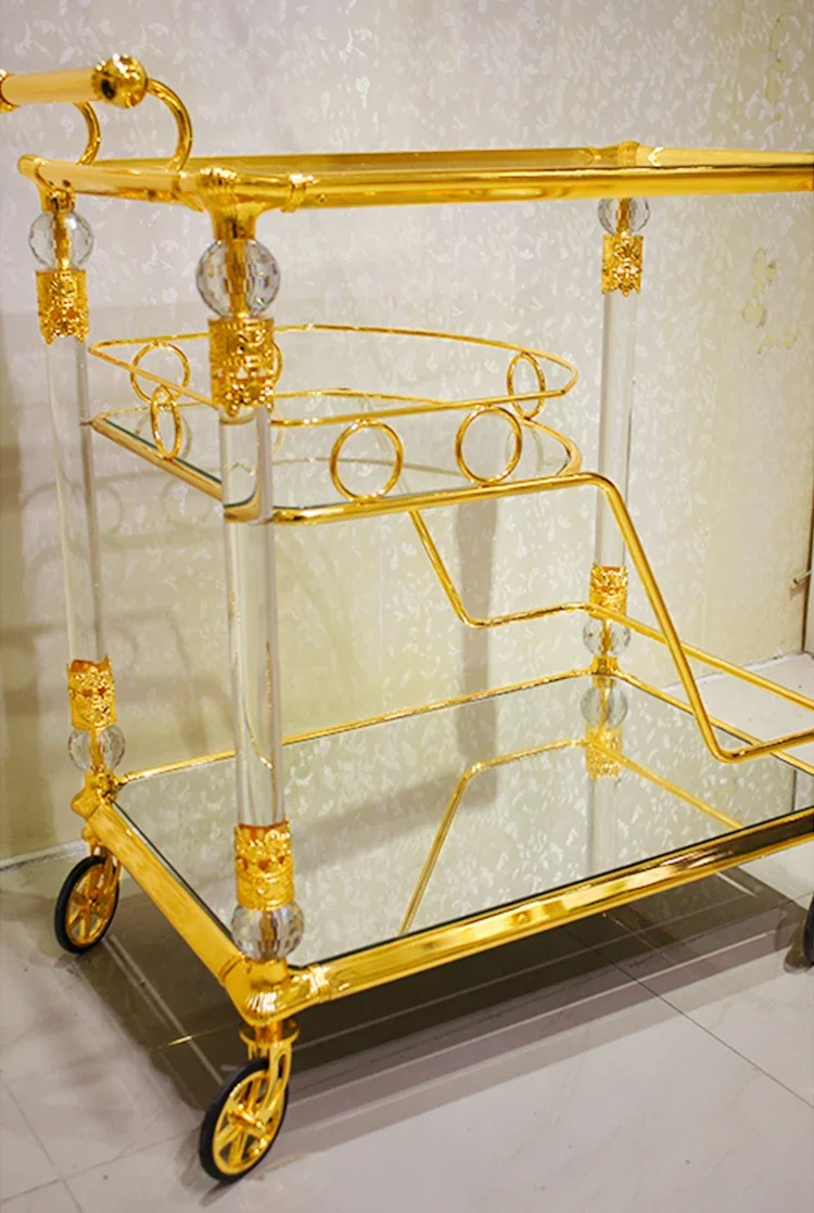 

For Factory Custom Wholesale Golden Metal Trolley Modern Design Luxury Hotel Restaurant Bar for Kitchen Dining and Outdoor Use