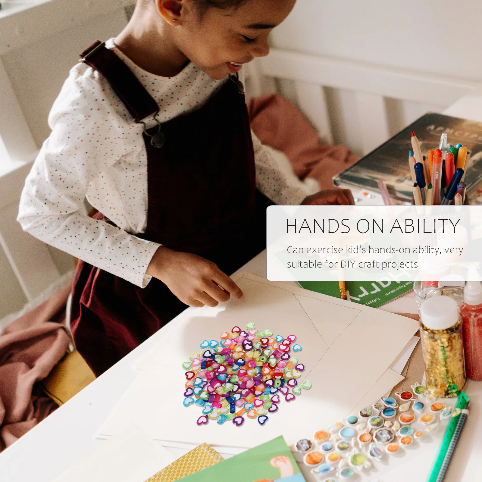 

400Pcs Heart Shaped Beads for DIY Jewelry Making Colorful Loose Beads Craft Kit Kids Children Educational Art Idea