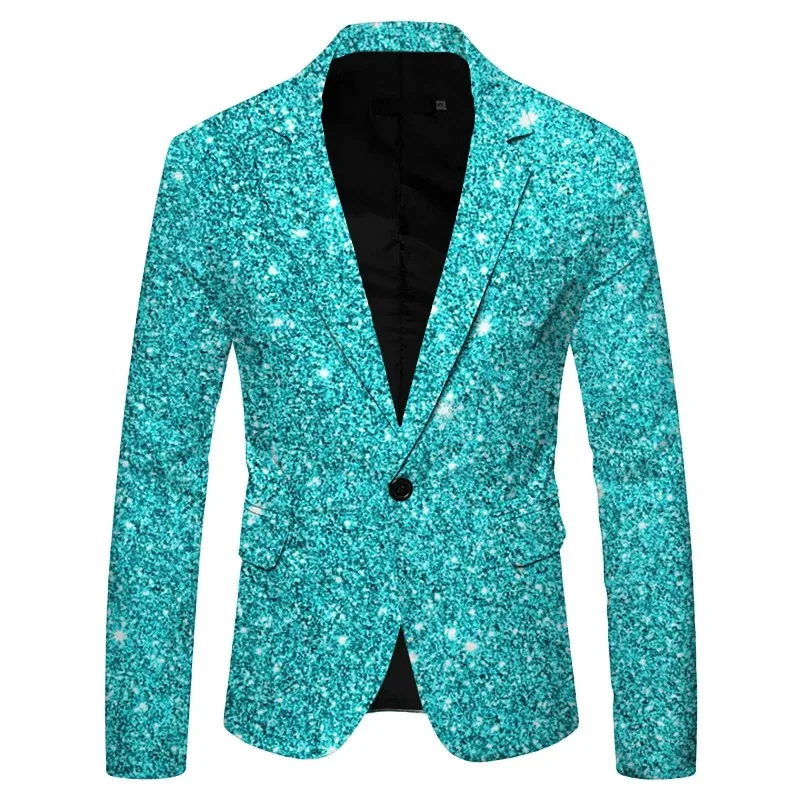 Shiny Sequins Printed Blazer Jacket for Men Night Club Graduation Men Suit Blazer Homme Luxury Costume Stage Wear for Singer