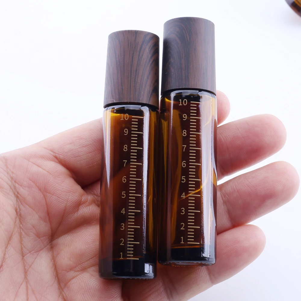 100pcs 10ml Amber Roll On Perfume Bottle With Scale, 10cc Amber Essential Oil Rollon Bottle, Small Glass Roller Container