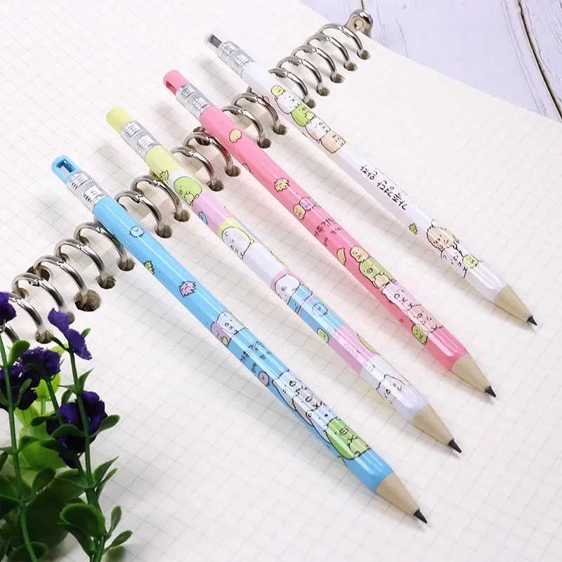 4pcs 2.0mm Non Sharpening Pencils Cute Cartoon Mechanical Pencils with Sharpener Kids Gifts Stationery School Office Supplies