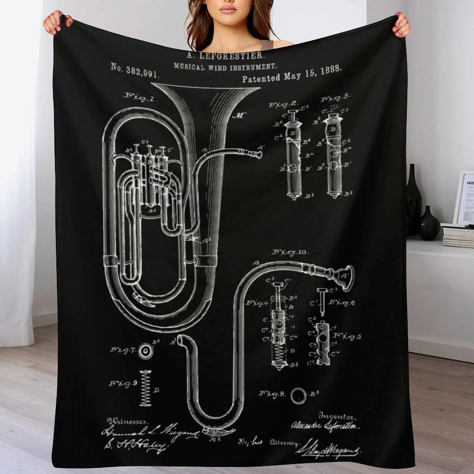 

Tuba Blueprint Throw Blanket Fluffy Cozy Throw Blanket for Home Decor