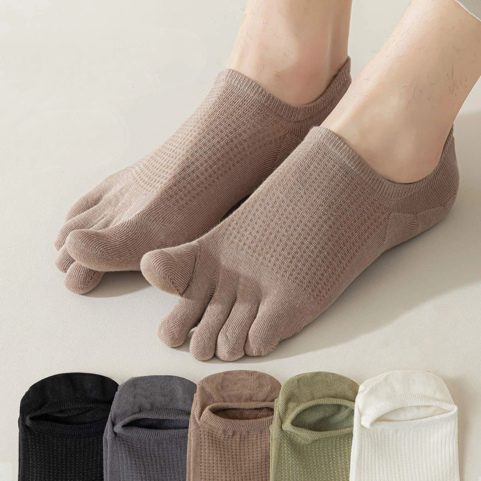 5 Pairs Summer Men Five Finger Socks Cotton Anti-odor Sweat-absorbent Breathable Boat Socks Shallow Mouth Ankle Sports Socks