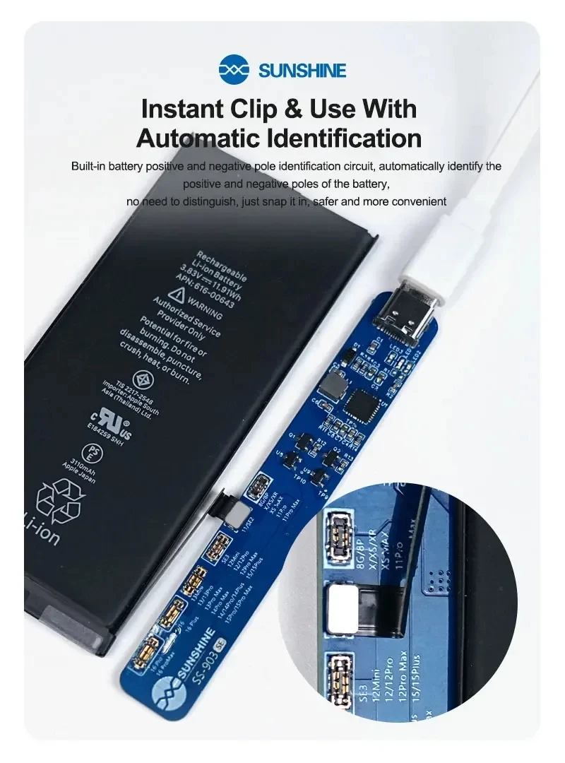 SUNSHINE SS-903 SE Removal-Free Battery Charging Activation Board For iPhone 8-16 Pro Max Battery Circuit Board Charging Tester