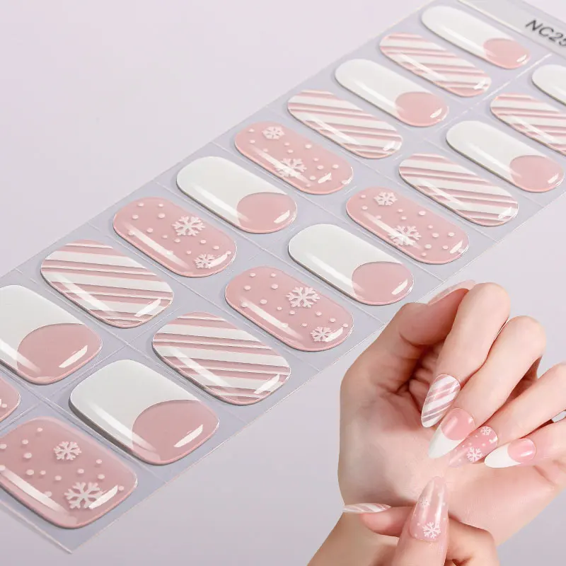 20 Tips Kerst Semi-Gehezen Gel Nail Wraps Sneeuwpop Sneeuwvlok Gel Nail Sticker Langdurige Gel Manicure Decals decoratie