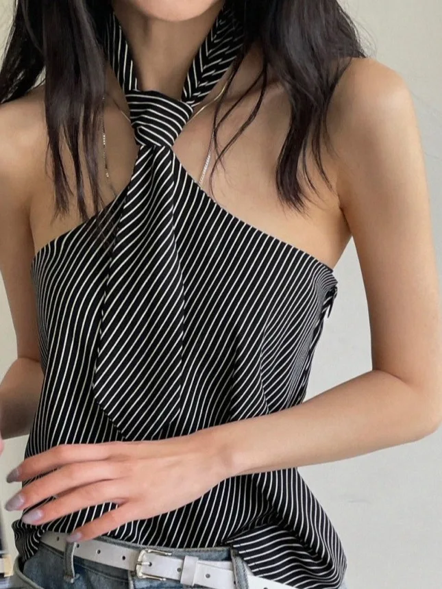 

Summer New Chic Svel Women's Top Striped Ne Hanging Pure Desire Ba Design Vest Versatile Faionable Bal Design