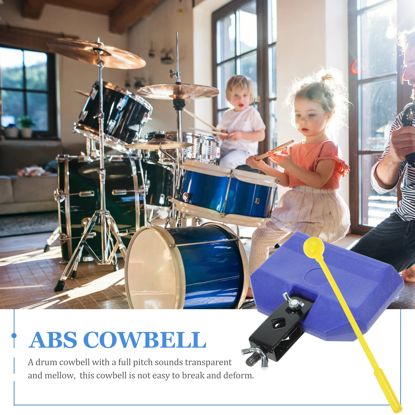 Instrument de Percussion Cowbell en métal Abs, couleur vive Durable réglable pour batterie, musique pour enfants, bruit d'encouragement de Football