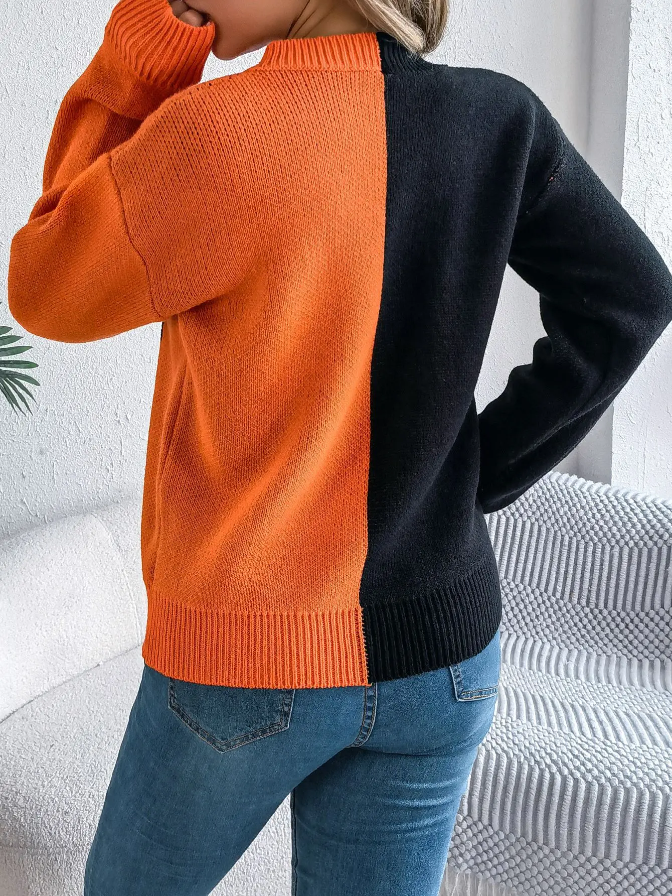 2025 Otoño Invierno mujer suéter Tops suéteres mujeres Halloween fantasma calabaza contraste Color manga larga suéter