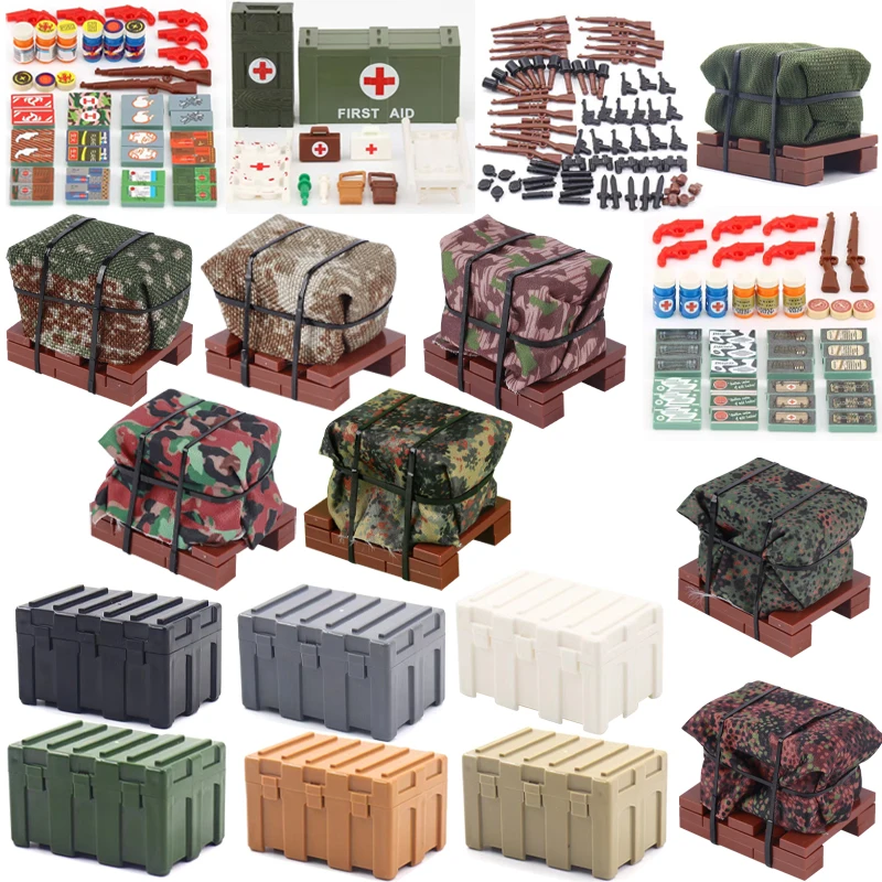 MOC Military Figures Weapon Accessories Building Blocks Camouflage Airdrop Package Gun Medical Box Mini Brick DIY Toys For Kids