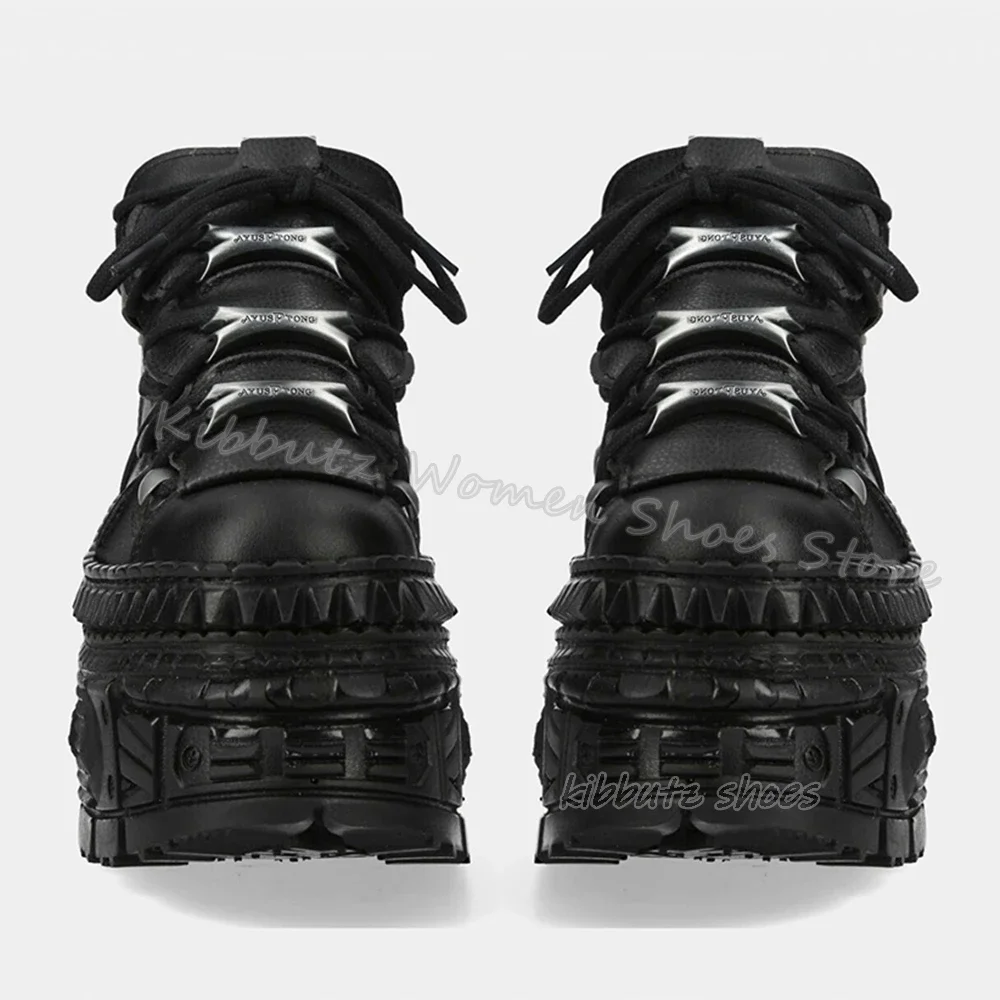 Rivets Gothic Sneaker Thick Bottom Platform Punk Rock Dark Style Lace-Up Fashion Sexy Women Shoes Round Toe Genuine Leather New