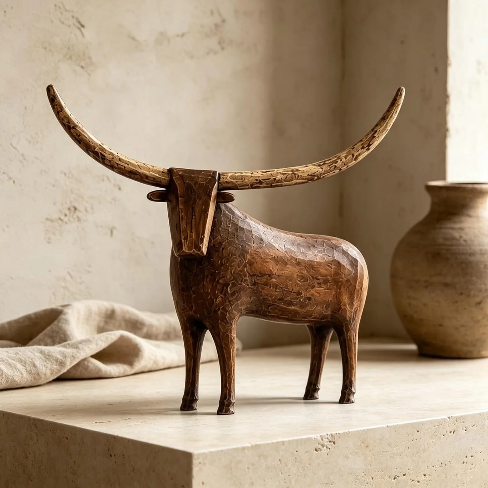 Rustic Longhorn Sculpture Resin Vintage Folk Art Figurine Western Home Decor Farmhouse Shelf Accent