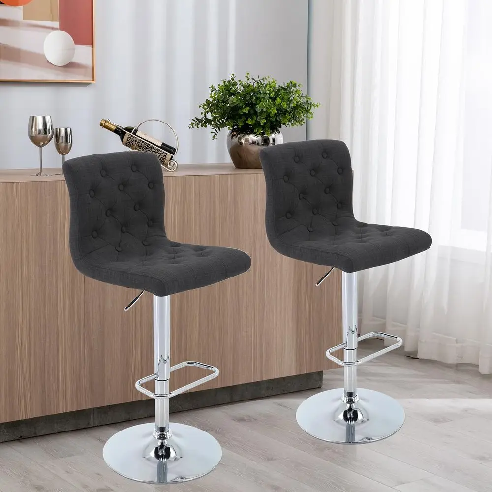 

Tufted Fabric Bar Stools Set of 2, Adjustable Swivel Counter Height Barstools with Back, Upholstered Armless Airlift Bar Chairs