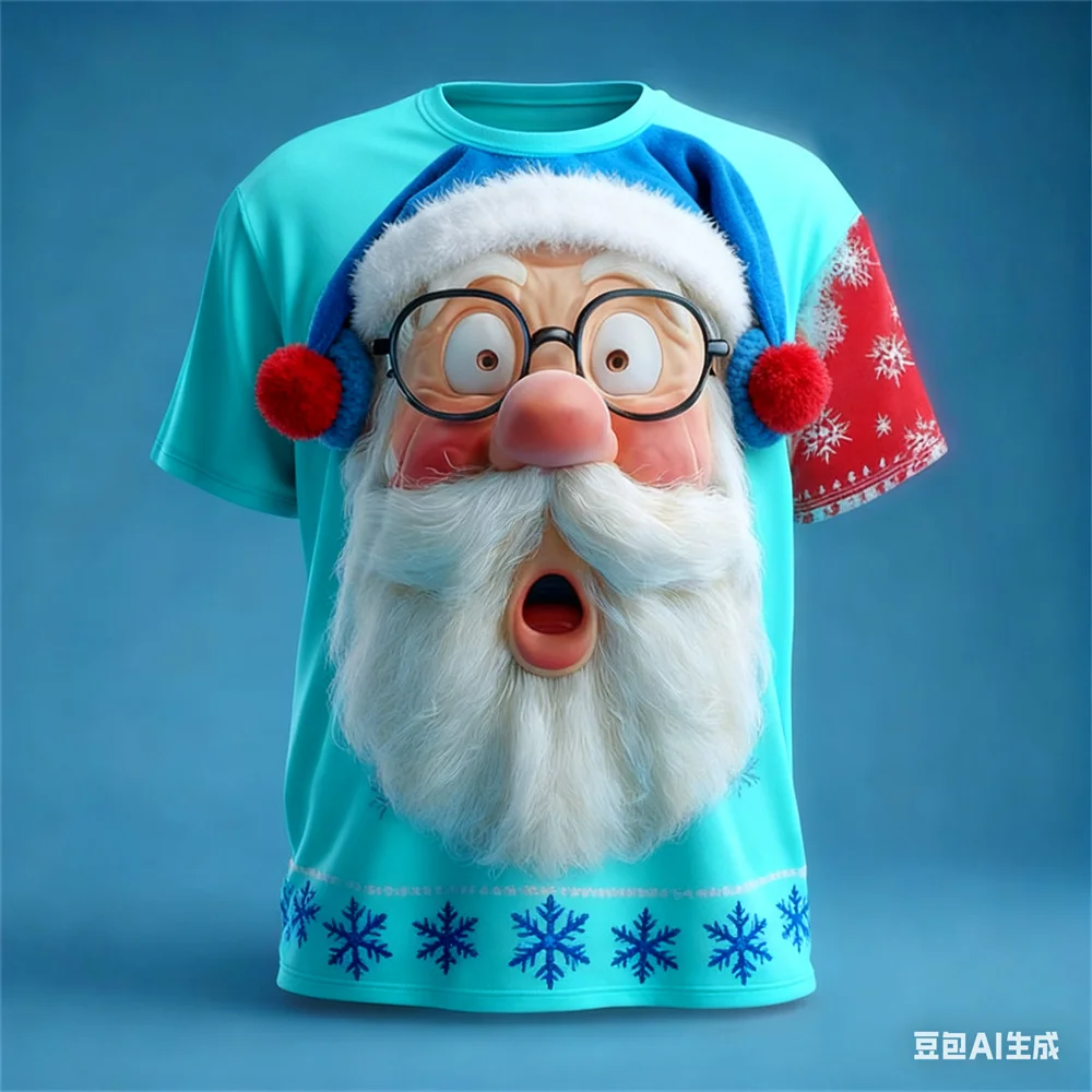 Christmas Men's T-shirt Santa Claus Fun 3D pattern print Men's women's round neck T-shirt Christmas graphic t shirts men clothes