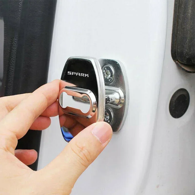 4PCS Car Stainless Steel Door Lock Cover Styling for Chevrolet SPARK Emblem Anti-rust Protective Case Buckle Interior Decoration