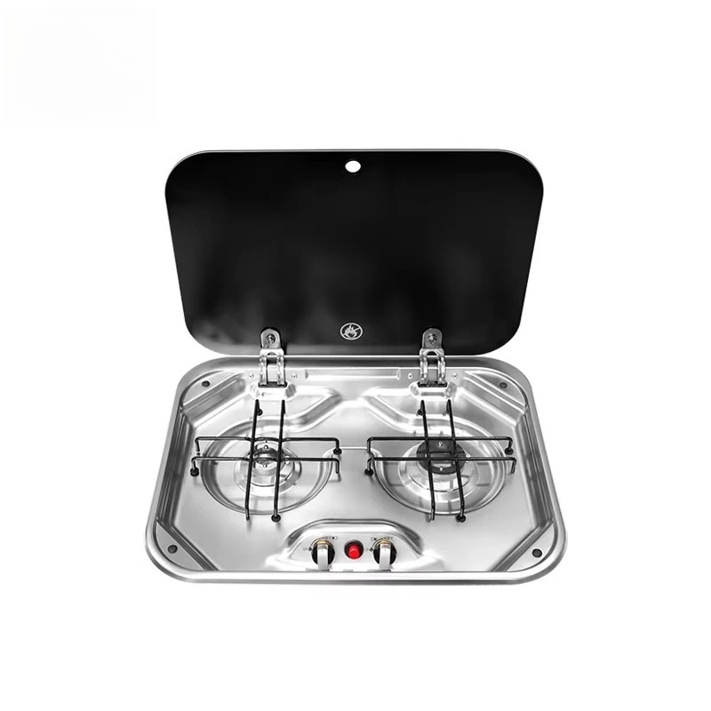 

304 Stainless Steel 2 Stove RV Camper Gas Stove Tempered Glass Cover Suitable for Camping Kitchenware