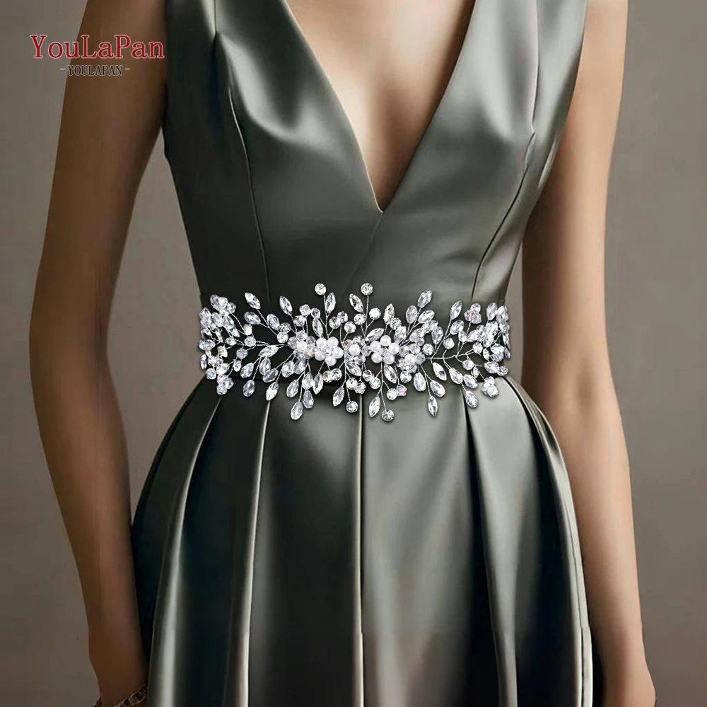 TOPQUEEN eleganckie kryształowe akcesoria do talii panna młoda pas do sukni ślubnej Bling Rhinestone szarfa ozdoby ręcznie robiony pas do sukni SH834