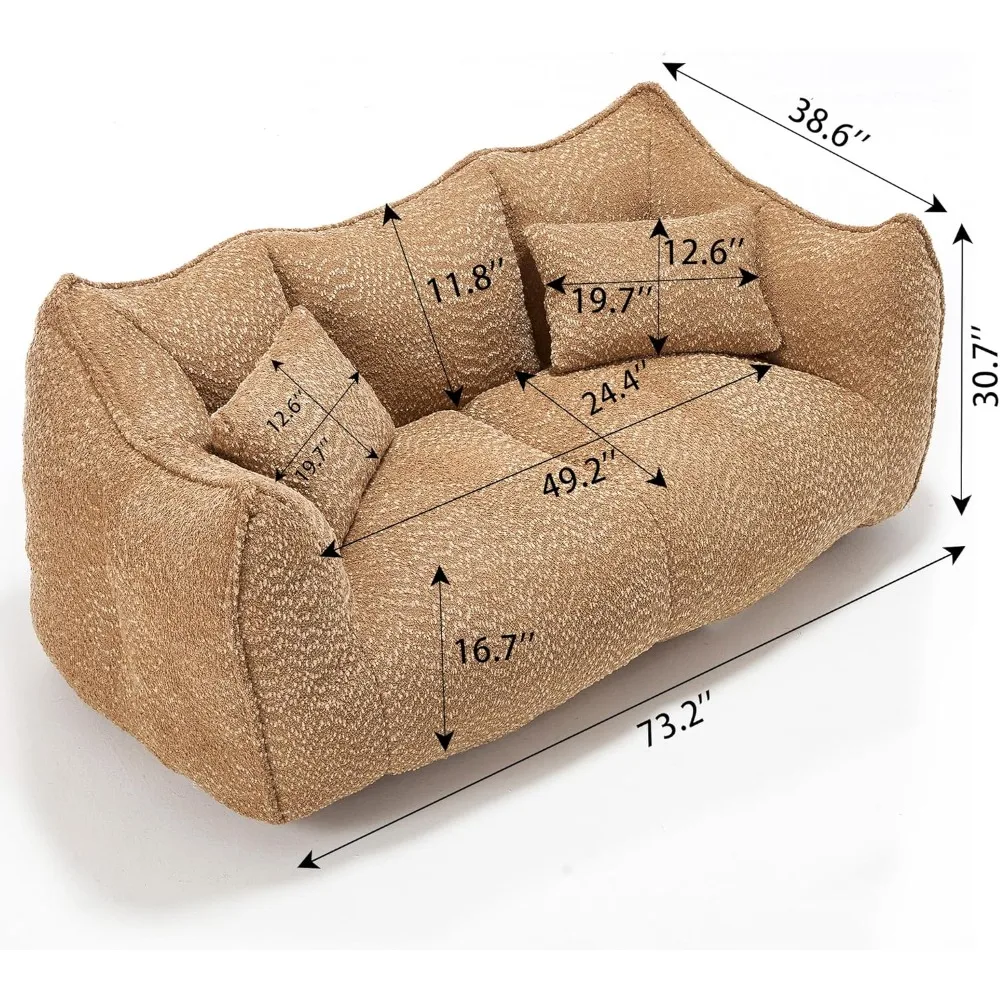 كرسي W Chenille Beanbag، أريكة بين باج بمقعدين بتصميم واسع، كرسي بجانب الحريق للبالغين، أريكة مضغوطة