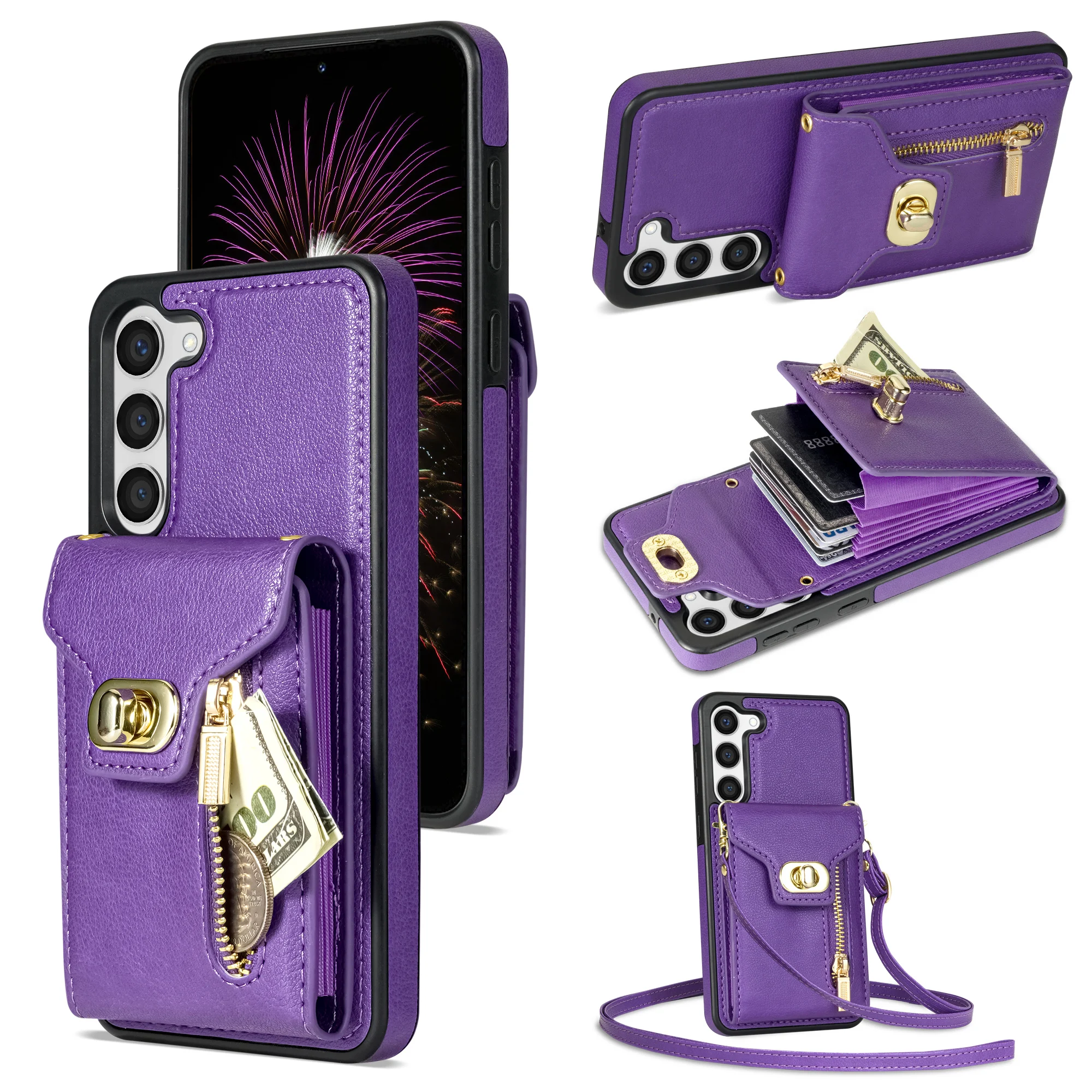 Crossbody Cards Solt Leather Zipper Wallet Case For Samsung Galaxy A54 A53 A13 A04 A52 5G S23 Ultra S22 S21 Plus S22 Purse Cover