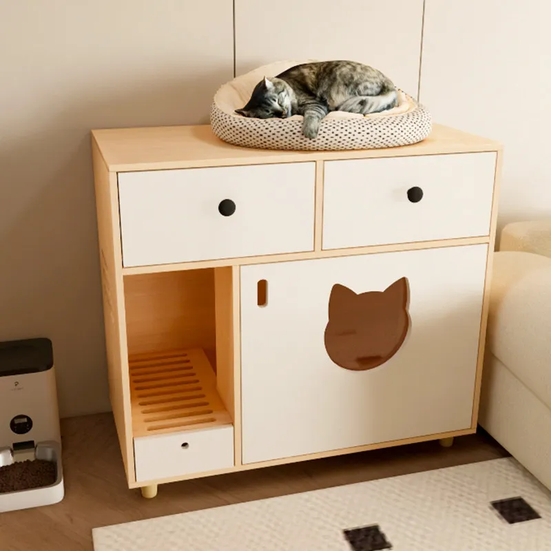 pet cat special toilet anti-belt sand cat litter box integrated cabinet balcony cabinet closed cat litter cabinet solid wood