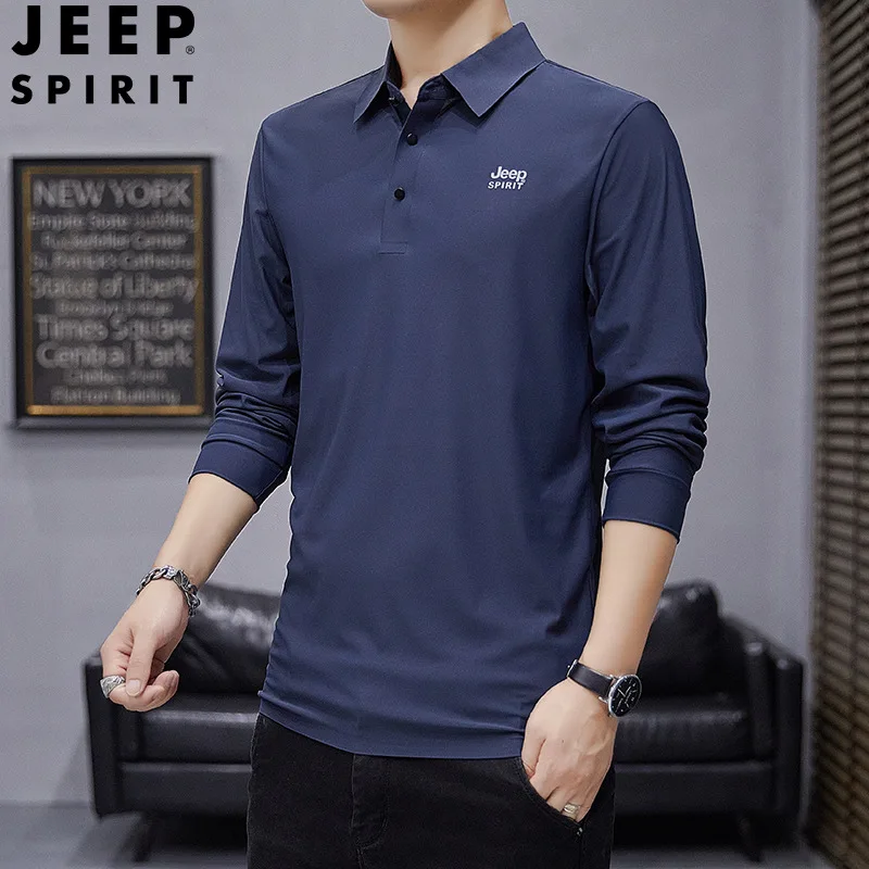 JEEP SPIRIT non-marking glued long-sleeved polo shirt men autumn  winter business casual solid color lapel high quality clothes