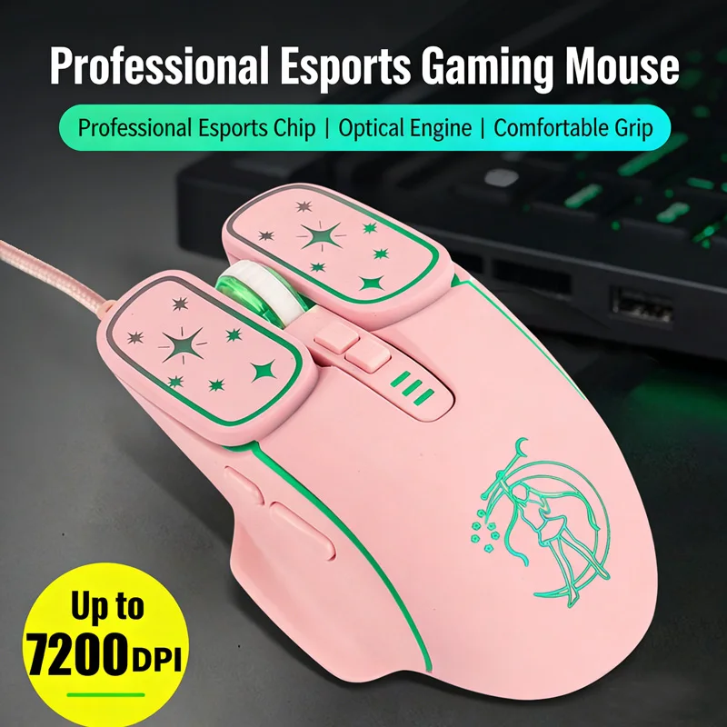 Wired Gaming Mouse 7200 DPI Silent RGB Backlit Desktop Wired Mouse Ergonomic Design Portable For PC Android IOS Universal