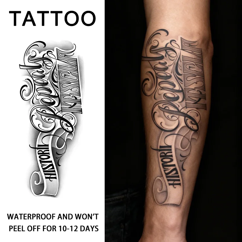 Old English Letter Herbal Temporary Tattoo Stickers, Long-lasting Waterproof for One to Two Weeks, Fake Tattoo for Arm, Leg.
