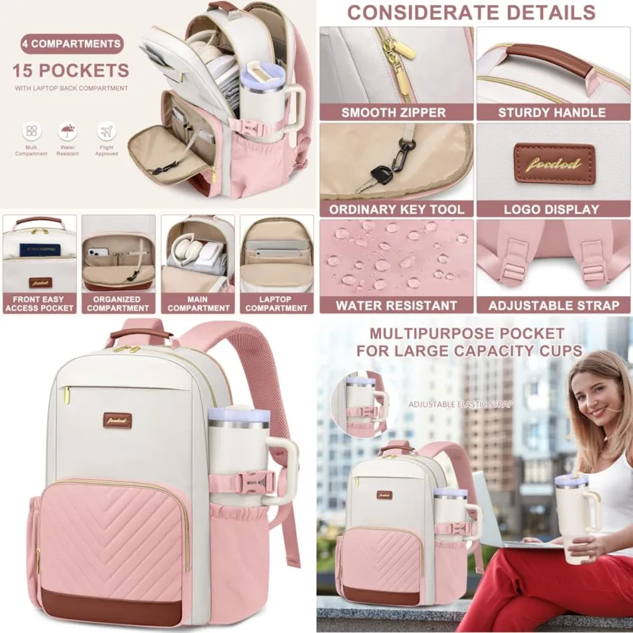 

Laptop Backpack for Women Bookbag: Work Backpacks with Pouch Pocket for Large Capacity Cup and USB Charger College Book Bag Tra