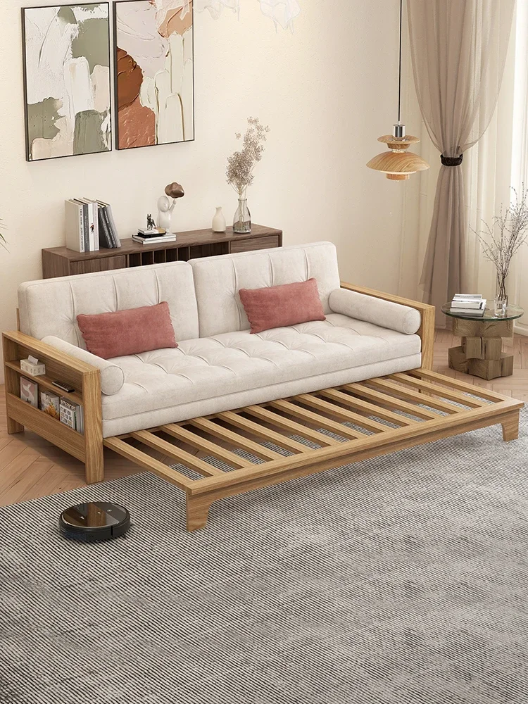 All solid wood sofa bed Japanese folding telescopic dual-purpose modern simple Nordic small apartment living room