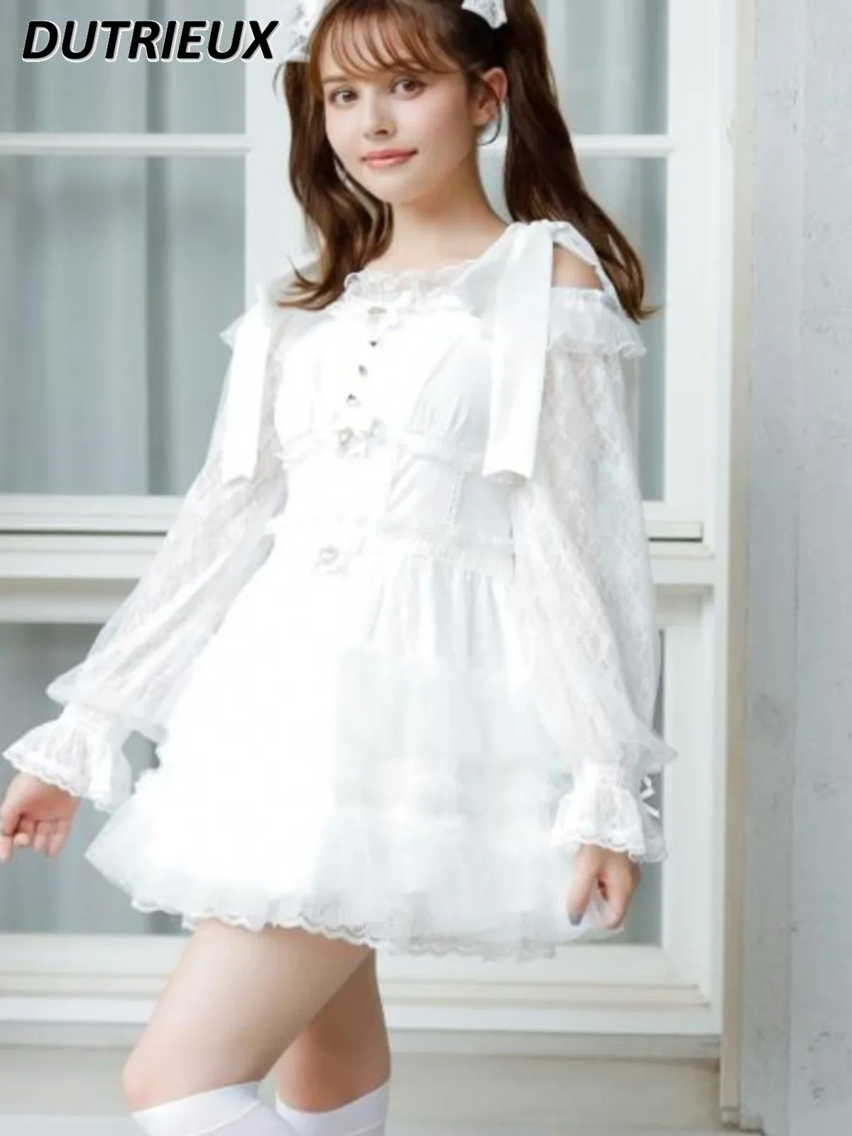 Spring Autumn Women's Dresses Japanese Retro Sweet Mine Series Mass-produced Lolita Style Long Sleeve Off-the-shoulder Dress